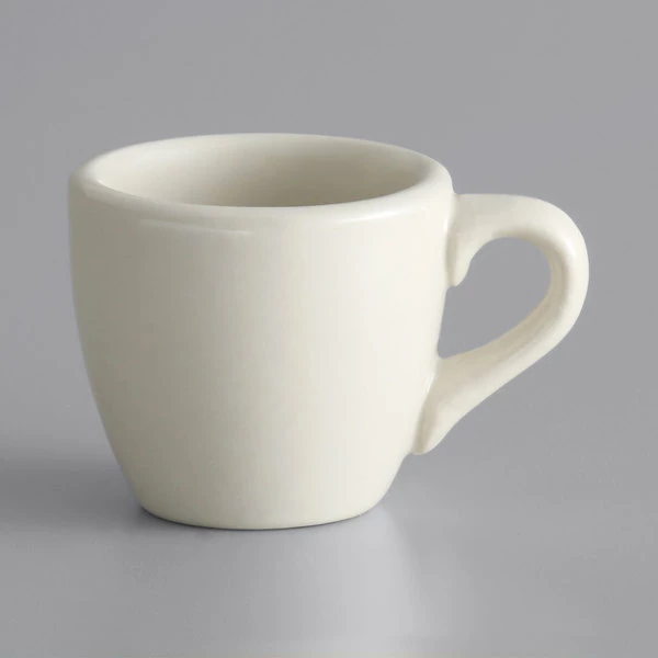 World Tableware PWC-35 Princess White 3.5 Oz. Ultima Cream White Rolled Edge Stoneware Demitasse Cup - 36/Case 1 World Tableware PWC-35 Princess White 3.5 Oz. Ultima Cream White Rolled Edge Stoneware Demitasse Cup - 36/Case