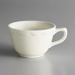 Alternative view of Acopa 7 Oz. Ivory (American White) Scalloped Edge Stoneware Coffee Cup / Mug - 36/Case