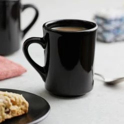 Acopa 8 Oz. Black Tiara Stoneware Mug - 36/Case