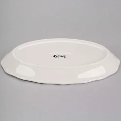 Acopa 12 5/8" X 9 1/4" Ivory (American White) Scalloped Edge Oval Stoneware Platter - 12/Case -Rak Porcelain shop 1921474