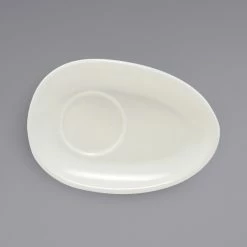 Front Of The House DCS057BEP23 Tides 5" X 3 1/2" Semi-Matte Scallop Oval Porcelain Saucer - 12/Case