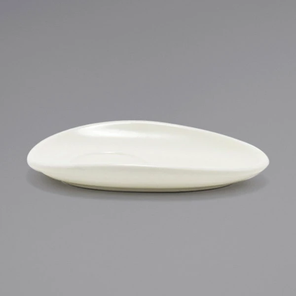 Front Of The House DCS057BEP23 Tides 5" X 3 1/2" Semi-Matte Scallop Oval Porcelain Saucer - 12/Case 2 Front Of The House DCS057BEP23 Tides 5" X 3 1/2" Semi-Matte Scallop Oval Porcelain Saucer - 12/Case - Image 2