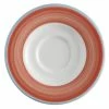 Corona By GET Enterprises PA1602900324 Calypso 6 1/2" Bright White Porcelain Rolled Edge Saucer With Coral And Blue Rim - 24/Case