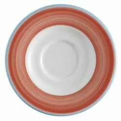 Corona By GET Enterprises PA1602900324 Calypso 6 1/2" Bright White Porcelain Rolled Edge Saucer With Coral And Blue Rim - 24/Case