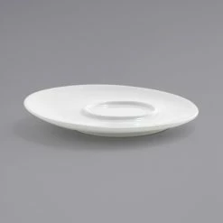 Front Of The House DCS038WHP23 Harmony 4 1/2" Bright White Coupe Round Porcelain Saucer - 12/Case