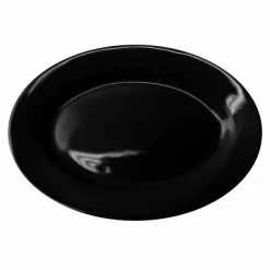 International Tableware CA-13-B Cancun 11 1/2" X 8 1/4" Black Stoneware Wide Rim Platter - 12/Case