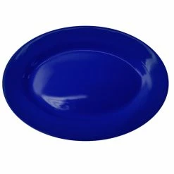 International Tableware CA-14-CB Cancun 12 1/2" X 9" Cobalt Blue Stoneware Wide Rim Platter - 12/Case