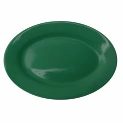 International Tableware CA-14-G Cancun 12 1/2" X 9" Green Stoneware Wide Rim Platter - 12/Case