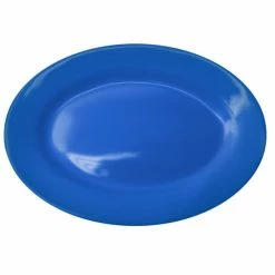 International Tableware CA-14-LB Cancun 12 1/2" X 9" Light Blue Stoneware Wide Rim Platter - 12/Case
