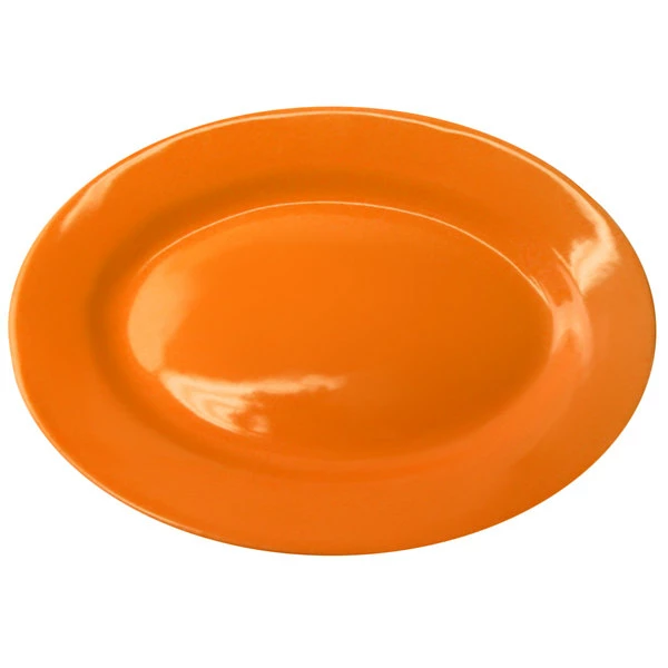 International Tableware CA-13-O Cancun 11 1/2" X 8 1/4" Orange Stoneware Wide Rim Platter - 12/Case 1 International Tableware CA-13-O Cancun 11 1/2" X 8 1/4" Orange Stoneware Wide Rim Platter - 12/Case