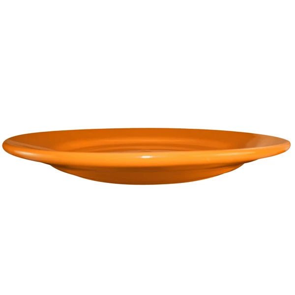 International Tableware CA-6-O Cancun 6 5/8" Orange Stoneware Rolled Edge Wide Rim Plate - 36/Case 2 International Tableware CA-6-O Cancun 6 5/8" Orange Stoneware Rolled Edge Wide Rim Plate - 36/Case - Image 2