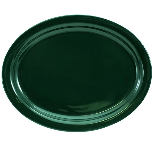 International Tableware CAN-13-G Cancun 11 1/2" X 9 1/4" Green Stoneware Narrow Rim Platter - 12/Case 1 International Tableware CAN-13-G Cancun 11 1/2" X 9 1/4" Green Stoneware Narrow Rim Platter - 12/Case