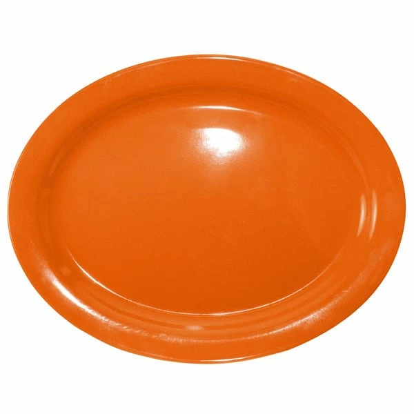 International Tableware CAN-12-O Cancun 9 3/4" X 7 1/2" Orange Stoneware Narrow Rim Platter - 24/Case 1 International Tableware CAN-12-O Cancun 9 3/4" X 7 1/2" Orange Stoneware Narrow Rim Platter - 24/Case