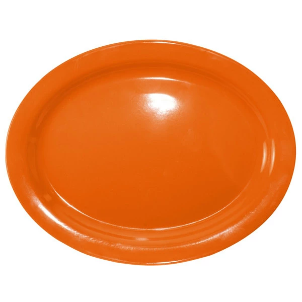 International Tableware CAN-13-O Cancun 11 1/2" X 9 1/4" Orange Stoneware Narrow Rim Platter - 12/Case 1 International Tableware CAN-13-O Cancun 11 1/2" X 9 1/4" Orange Stoneware Narrow Rim Platter - 12/Case