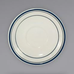 International Tableware CT-36 Catania 5 1/8" Ivory (American White) Stoneware Saucer With Blue Bands - 36/Case