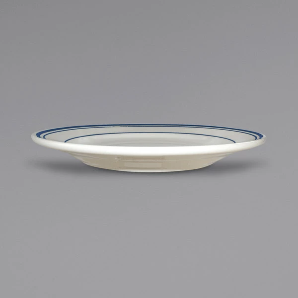 International Tableware CT-6 Catania 6 5/8" Ivory (American White) Stoneware Plate With Blue Bands - 36/Case 2 International Tableware CT-6 Catania 6 5/8" Ivory (American White) Stoneware Plate With Blue Bands - 36/Case - Image 2