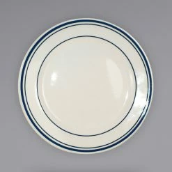 International Tableware CT-16 Catania 10 1/4" Ivory (American White) Stoneware Plate With Blue Bands - 12/Case