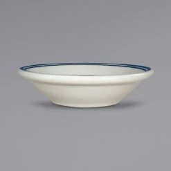 International Tableware CT-11 Catania 5 Oz. Ivory (American White) Stoneware Fruit Bowl With Blue Bands - 36/Case