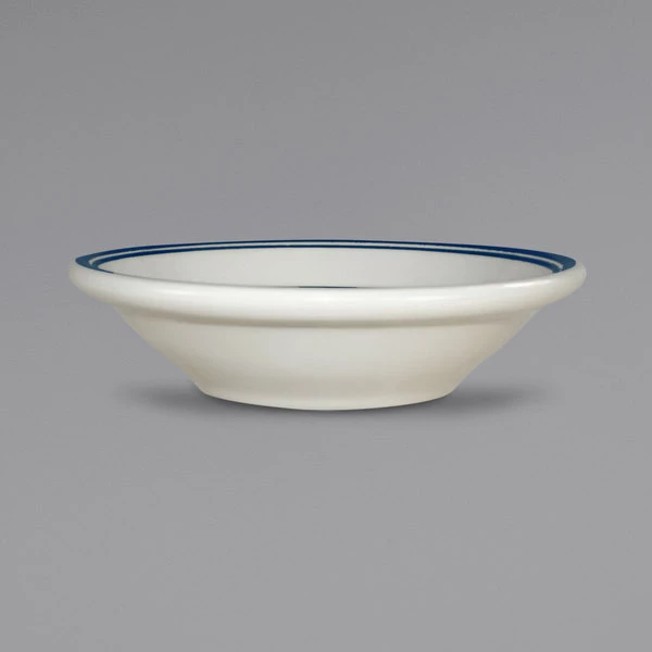 International Tableware CT-11 Catania 5 Oz. Ivory (American White) Stoneware Fruit Bowl With Blue Bands - 36/Case 1 International Tableware CT-11 Catania 5 Oz. Ivory (American White) Stoneware Fruit Bowl With Blue Bands - 36/Case