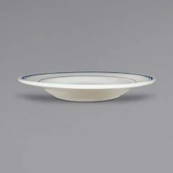 International Tableware CT-125 Catania 32 Oz. Ivory (American White) Stoneware Pasta Bowl With Blue Bands - 12/Case