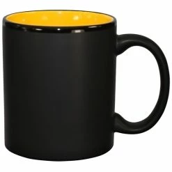 International Tableware 87168-2900/05MF-05C Hilo 11 Oz. Yellow In / Black Out Stoneware C-Handle Mug - 12/Case