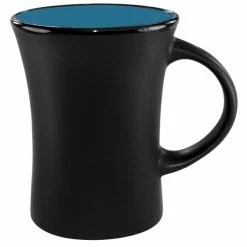 International Tableware 83570-2903/05MF-05C Hilo 9.5 Oz. Sky Blue In / Black Out Stoneware Venturi Flared Mug - 12/Case