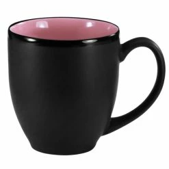 International Tableware 81376-26/05MF-05C Hilo 14 Oz. Pink In / Black Out Stoneware Bistro Cup - 12/Case