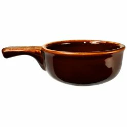 International Tableware OSC-15-H 12 Oz. Brown Stoneware Soup Crock / Bowl With Handle - 24/Case