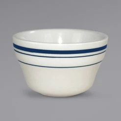 International Tableware CT-4 Catania 12 Oz. Ivory (American White) Stoneware Bouillon With Blue Bands - 36/Case