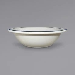 International Tableware CT-10 Catania 10 Oz. Ivory (American White) Stoneware Grapefruit Bowl With Blue Bands - 36/Case