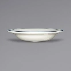 International Tableware CT-3 Catania 12 Oz. Ivory (American White) Stoneware Deep Rim Soup Bowl With Blue Bands - 24/Case