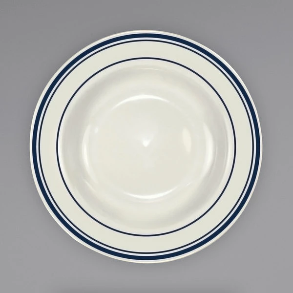 International Tableware CT-3 Catania 12 Oz. Ivory (American White) Stoneware Deep Rim Soup Bowl With Blue Bands - 24/Case 2 International Tableware CT-3 Catania 12 Oz. Ivory (American White) Stoneware Deep Rim Soup Bowl With Blue Bands - 24/Case - Image 2