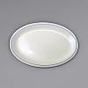 International Tableware DA-12 Danube 9 3/4" X 7 1/2" Ivory (American White) Blue Speckled Narrow Rim Stoneware Platter With Blue Bands - 24/Case