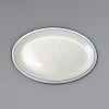 International Tableware DA-13 Danube 11 1/2" X 9 1/4" Ivory (American White) Blue Speckled Narrow Rim Stoneware Platter With Blue Bands - 12/Case