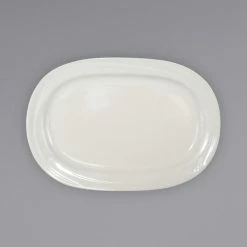 International Tableware NP-13 Newport 12" X 8 7/8" Ivory (American White) Embossed Stoneware Platter - 12/Case