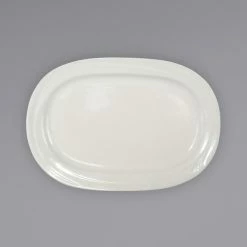 International Tableware NP-33 Newport 8 3/8" X 5 3/4" Ivory (American White) Embossed Stoneware Platter - 36/Case