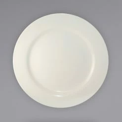 International Tableware RO-20 Roma 11" Ivory (American White) Wide Rim Rolled Edge Stoneware Plate - 12/Case