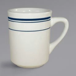 International Tableware CT-17 Catania 9 Oz. Ivory (American White) Stoneware Toledo Mug With Blue Bands - 36/Case