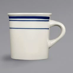 International Tableware CT-38 Catania 9 Oz. Ivory (American White) Stoneware Canton Mug With Blue Bands - 36/Case
