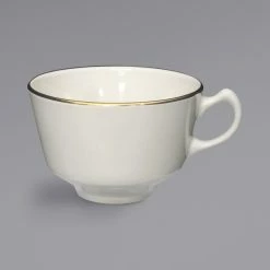International Tableware FL-1 Florentine 7 Oz. Gold Rim Ivory (American White) Stoneware Cup - 36/Case