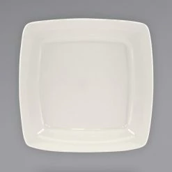 International Tableware RO-11S Roma 11" Square Ivory (American White) Wide Rim Rolled Edge Stoneware Plate - 12/Case