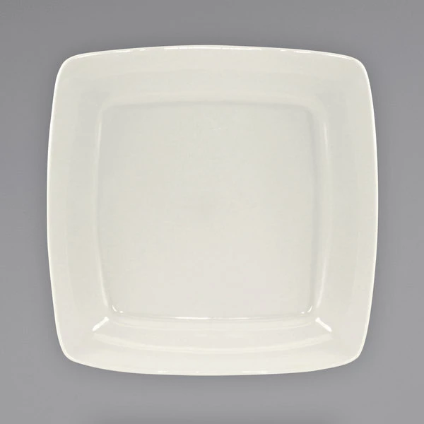 International Tableware RO-11S Roma 11" Square Ivory (American White) Wide Rim Rolled Edge Stoneware Plate - 12/Case 1 International Tableware RO-11S Roma 11" Square Ivory (American White) Wide Rim Rolled Edge Stoneware Plate - 12/Case
