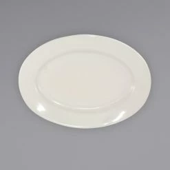 International Tableware RO-13 Roma 11 1/2" X 8 1/4" Ivory (American White) Wide Rim Rolled Edge Stoneware Platter - 12/Case