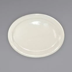 International Tableware VA-12 Valencia 9 3/4" X 7 1/2" Ivory (American White) Narrow Rim Stoneware Platter - 24/Case