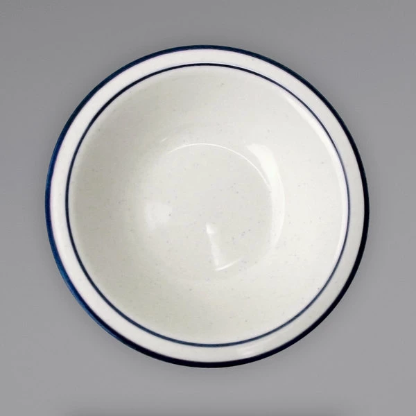 International Tableware DA-11 Danube 5 Oz. Ivory (American White) Blue Speckled Stoneware Fruit Bowl With Blue Bands - 36/Case 2 International Tableware DA-11 Danube 5 Oz. Ivory (American White) Blue Speckled Stoneware Fruit Bowl With Blue Bands - 36/Case - Image 2