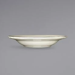 International Tableware SY-3 Sydney 12 Oz. Ivory (American White) Scalloped Edge Stoneware Deep Rim Soup Bowl With Black Rim - 24/Case