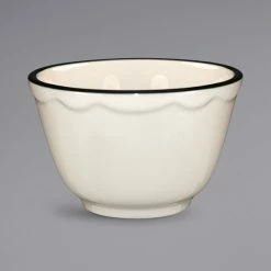 International Tableware SY-4 Sydney 7.25 Oz. Ivory (American White) Scalloped Edge Stoneware Bouillon With Black Rim - 36/Case