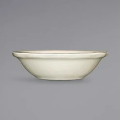 International Tableware SY-11 Sydney 6 Oz. Ivory (American White) Scalloped Edge Stoneware Fruit Bowl With Black Rim - 36/Case