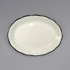 International Tableware SY-12 Sydney 9 7/8" X 7 1/4" Ivory (American White) Scalloped Edge Stoneware Platter With Black Rim - 24/Case