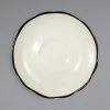 International Tableware SY-36 Sydney 4 7/8" Ivory (American White) Scalloped Edge Stoneware Saucer With Black Rim - 36/Case